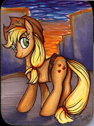 Size: 446x600 | Tagged: safe, artist:suane, applejack, earth pony, pony, g4, female, solo, traditional art