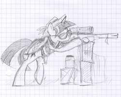 Size: 1280x1028 | Tagged: safe, artist:skutchi, twilight sparkle, g4, female, glasses, graph paper, gun, hat, rifle, sniper rifle, team fortress 2, weapon