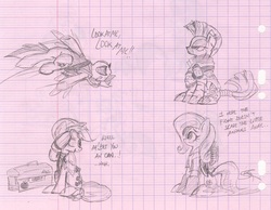 Size: 1280x995 | Tagged: safe, artist:skutchi, applejack, fluttershy, rainbow dash, zecora, zebra, g4, graph paper, team fortress 2, traditional art