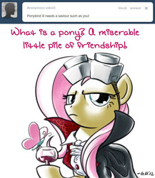Size: 640x739 | Tagged: safe, artist:giantmosquito, fluttershy, butterfly, pegasus, pony, ask-dr-adorable, g4, ask, castlevania, castlevania: symphony of the night, cosplay, dr adorable, dracula, female, glass, mare, parody, simple background, tumblr, what is a man, white background, wine glass