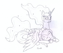 Size: 811x680 | Tagged: safe, artist:tarreth, fluttershy, nightmare moon, g4, female, fluttermoon, lesbian, shipping, sketch