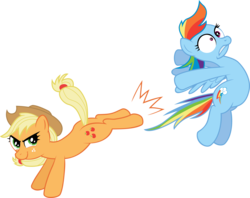 Size: 4412x3495 | Tagged: safe, artist:aleximusprime, artist:firestorm-can, applejack, rainbow dash, earth pony, pegasus, pony, g4, bucking, duo, duo female, female, mare, simple background, transparent background, vector, violence