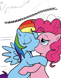 Size: 328x415 | Tagged: safe, artist:madmax, pinkie pie, rainbow dash, earth pony, pegasus, pony, g4, colored, comic, duo, eyes closed, female, kiss on the lips, kissing, lesbian, mare, ship:pinkiedash, shipping, wingboner