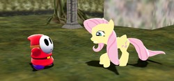 Size: 1280x600 | Tagged: safe, fluttershy, shy guy, g4, crossover, eyes on the prize, gmod, male, mario, nintendo, smiling, super mario bros., super mario bros. 2