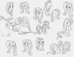 Size: 2142x1667 | Tagged: safe, artist:nimaru, fluttershy, dragon, g4, expressions, sketch, smiling, the stare, upset, worried