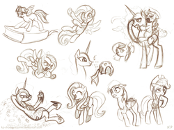 Size: 1000x750 | Tagged: safe, artist:kp-shadowsquirrel, applejack, fluttershy, nightmare moon, rainbow dash, twilight sparkle, g4, monochrome, sketch, sketch dump