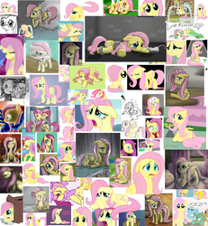 Size: 2500x2700 | Tagged: artist needed, safe, fluttershy, g4, about to cry, collage, crying, crying fluttershy, eyes closed, filly, flailing, floppy ears, fluttercry, high res, kneeling, ocular gushers, open mouth, sad, sitting, spread wings, wide eyes