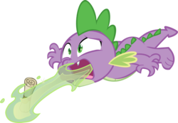 Size: 1581x1097 | Tagged: safe, artist:frankrt, spike, dragon, g4, burp, dragon mail, dragonfire, fire, fire breath, fire burp, green fire, male, scroll, simple background, solo, transparent background