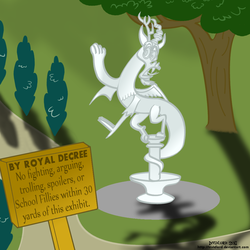 Size: 1000x1000 | Tagged: safe, artist:invidlord, discord, g4, discord statue, grass, statue, tree