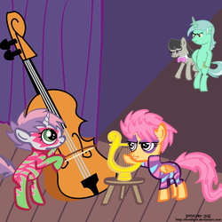 Size: 1000x1000 | Tagged: safe, artist:invidlord, lyra heartstrings, octavia melody, scootaloo, sweetie belle, pony, g4