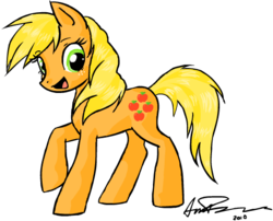 Size: 491x397 | Tagged: safe, artist:omg-chibi, applejack (g1), pony, g1, g4, female, g1 to g4, generation leap, signature, simple background, solo, transparent background