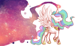 Size: 1000x600 | Tagged: safe, artist:cheerubi, princess celestia, alicorn, pony, g4, eyes closed, female, glowing horn, horn, jewelry, magic, regalia, simple background, solo, spread wings, white background, wings