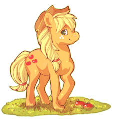 Size: 1089x1199 | Tagged: safe, artist:jailberd, applejack, earth pony, pony, g4, apple, female, food, looking at you, mare, simple background, solo, transparent background