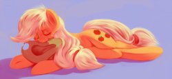 Size: 1000x461 | Tagged: safe, artist:sb, applejack, earth pony, pony, g4, female, prone, sleeping, solo