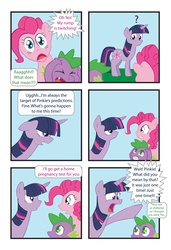 Size: 2261x3300 | Tagged: safe, artist:inspectornills, pinkie pie, spike, twilight sparkle, g4, comic, high res, pinkie sense, pregnant