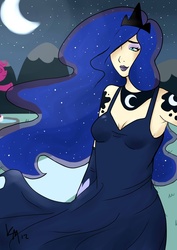 Size: 1000x1414 | Tagged: safe, artist:emberfan11, princess luna, human, g4, crescent moon, female, humanized, solo, transparent moon