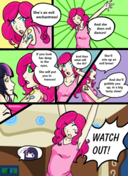 Size: 670x921 | Tagged: safe, artist:emberfan11, pinkie pie, twilight sparkle, human, bridle gossip, g4, duo, evil enchantress, humanized, scene interpretation, swirly eyes, watch out