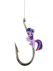 Size: 285x380 | Tagged: safe, twilight sparkle, pony, unicorn, g4, bronybait, cute, female, fishing, frown, hook, hug, literal, looking down, pun, reaction image, simple background, solo, suspended, this is bait, transparent background, twiabetes, unicorn twilight