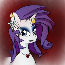 Size: 1000x1000 | Tagged: safe, artist:kryptchild, rarity, pony, g4, ear piercing, eyeshadow, female, horn, horn piercing, lip piercing, nose piercing, piercing, punk, solo