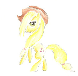 Size: 1300x1268 | Tagged: safe, artist:catscratchpaper, applejack, earth pony, pony, g4, female, rearing, solo, traditional art