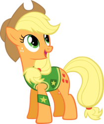 Size: 3634x4334 | Tagged: safe, artist:kishmond, applejack, earth pony, pony, g4, winter wrap up, clothes, female, looking up, mare, plant team, simple background, solo, transparent background, vector, vest, winter wrap up vest