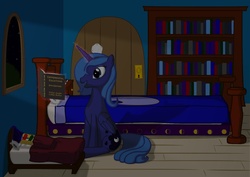 Size: 1600x1132 | Tagged: safe, artist:therecliner27, princess luna, pony, g4, abacus, bedtime story, female, s1 luna, solo