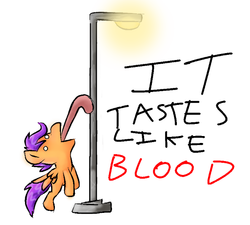 Size: 578x521 | Tagged: safe, artist:supersheep64, scootaloo, pony, g4, female, lamp, licking, light, simple background, solo, streetlight