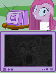 Size: 580x750 | Tagged: safe, pinkie pie, earth pony, pony, g4, creepy, exploitable meme, meme, pinkamena diane pie, tv meme, when you see it