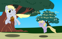 Size: 1600x1000 | Tagged: safe, artist:therecliner27, derpy hooves, dinky hooves, pegasus, pony, g4, cute, derpabetes, dinkabetes, duo, equestria's best daughter, equestria's best mother, female, like mother like daughter, like parent like child, lyrics, mare, mother and daughter, pronking, song reference, text, wholesome