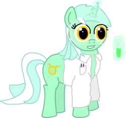 Size: 993x934 | Tagged: safe, artist:roflpony, lyra heartstrings, pony, unicorn, g4, clothes, female, goggles, lab coat, safety goggles, science, simple background, solo, test tube, transparent background