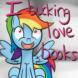 Size: 800x800 | Tagged: safe, artist:why485, rainbow dash, pegasus, pony, g4, book, female, mare, monologue, solo, talking