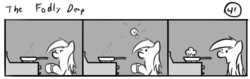 Size: 802x253 | Tagged: safe, artist:tetrapony, derpy hooves, pegasus, pony, comic:the daily derp, g4, comic, cooking, female, frying pan, mare, muffin, the fodly derp, watch