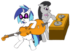 Size: 3088x2175 | Tagged: safe, artist:foxgirlkira, dj pon-3, octavia melody, vinyl scratch, pony, g4, duo, high res, role reversal, simple background, transparent background