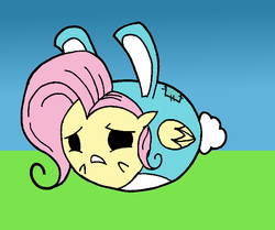 Size: 802x672 | Tagged: safe, artist:cordaxir, fluttershy, g4, bunny costume, bunnyshy, chubbie, clothes, scared