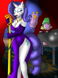 Size: 2440x3273 | Tagged: safe, artist:collinscorpio, rarity, spike, anthro, g4, breasts, cleavage, high res