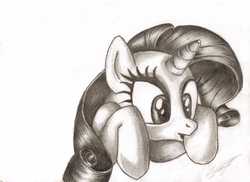 Size: 3441x2509 | Tagged: safe, artist:megaphonnic, rarity, pony, g4, female, high res, monochrome, solo, traditional art