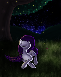 Size: 1125x1406 | Tagged: safe, artist:myhysteria, oc, oc only, oc:ice rain, firefly (insect), insect, pegasus, pony, eyes closed, lying down, night, pegasus oc, relaxing, solo