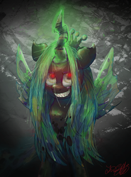 Size: 777x1051 | Tagged: dead source, safe, artist:malicieuxx, queen chrysalis, changeling, changeling queen, g4, crown, female, jewelry, regalia