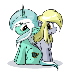 Size: 576x576 | Tagged: safe, artist:xkappax, derpy hooves, lyra heartstrings, pegasus, pony, unicorn, g4, duo, female, mare