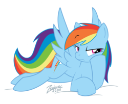 Size: 1280x1043 | Tagged: safe, artist:zajice, rainbow dash, pony, g4, bored, cloud, cloudy, female, prone, raised eyebrow, simple background, solo, transparent background