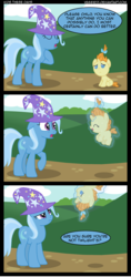 Size: 1100x2330 | Tagged: dead source, safe, artist:veggie55, pumpkin cake, trixie, pony, unicorn, g4, comic, glowing, glowing horn, horn, levitation, magic, pumpkinbetes, telekinesis