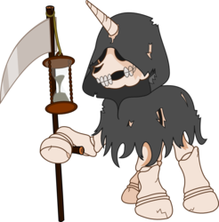 Size: 1407x1431 | Tagged: safe, artist:mudley5, pony, bone, cloak, clothes, death (equine-morphic personification), grim reaper, hourglass, ponified, scythe, simple background, skeleton, solo, transparent background, weapon