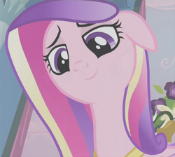 Size: 934x836 | Tagged: safe, edit, edited screencap, screencap, princess cadance, queen chrysalis, alicorn, changeling, changeling queen, pony, a canterlot wedding, g4, black coat, disguise, disguised changeling, evil grin, fake cadance, fangs, female, floppy ears, green eyes, green sclera, grin, looking at you, looking down, looking down at you, mare, meta illusion, multicolored hair, multicolored mane, optical illusion, pink coat, pink fur, pink hair, pink mane, purple eyes, purple hair, purple mane, slit pupils, smiling, solo, teal hair, teal mane, when you see it, yellow hair, yellow mane