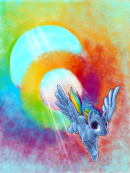 Size: 480x640 | Tagged: safe, artist:kerogero, rainbow dash, pegasus, pony, g4, female, mare, sky, solo, sonic rainboom, spread wings, wings