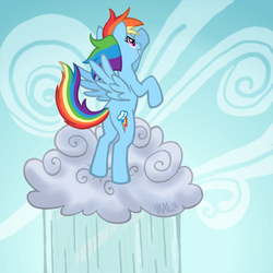 Size: 660x660 | Tagged: safe, artist:nukascrue, rainbow dash, pegasus, pony, g4, bipedal, butt, cloud, female, mare, plot, rain, solo