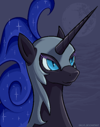 Size: 475x602 | Tagged: safe, artist:marbleyarns, nightmare moon, pony, g4, bust, female, mare in the moon, moon, portrait, solo