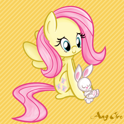 Size: 510x510 | Tagged: safe, artist:anggrc, angel bunny, fluttershy, g4, big forehead, cute, shyabetes