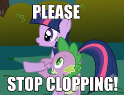 Size: 500x383 | Tagged: safe, edit, edited screencap, screencap, spike, twilight sparkle, dragon, pony, unicorn, g4, caption, clopping, female, image macro, implied masturbation, male, mare