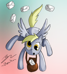 Size: 900x990 | Tagged: safe, artist:b0nbon, derpy hooves, pegasus, pony, g4, female, mail, mare