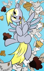 Size: 369x597 | Tagged: safe, artist:astalakio, derpy hooves, pegasus, pony, g4, female, happy, mail, mare, muffin, solo